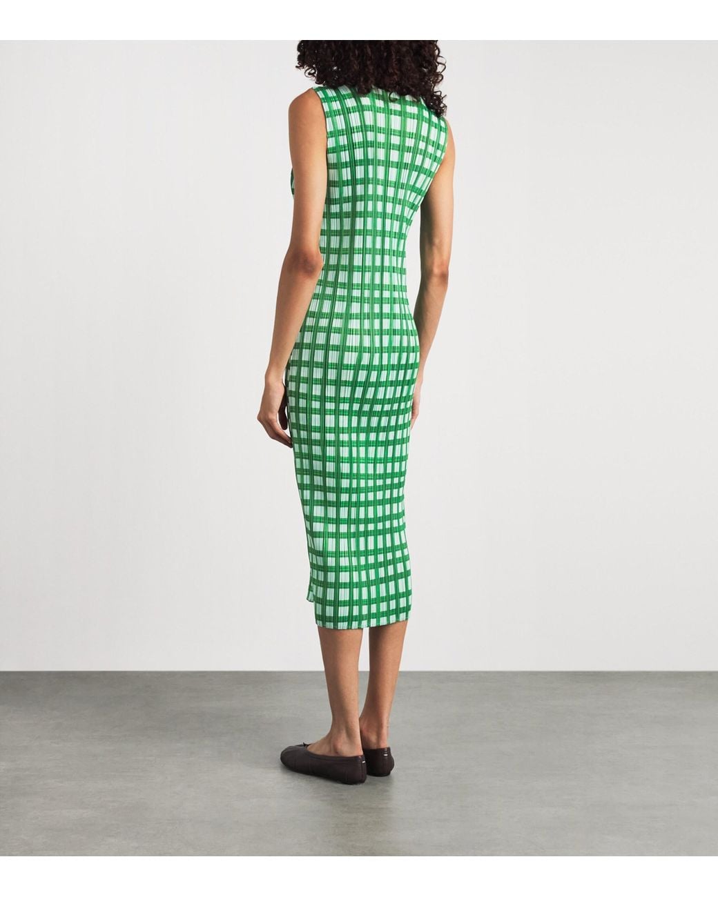Pleats Please Issey Miyake Green Basket Midi Dress