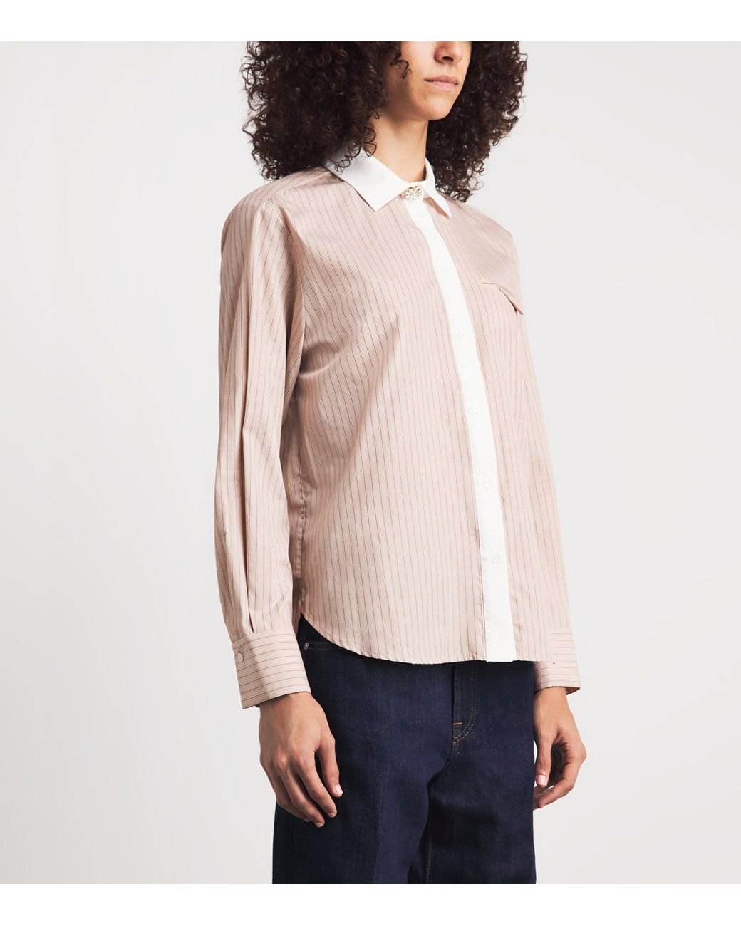 Sandro Pink Cotton Stripe Contrast-Collar Shirt
