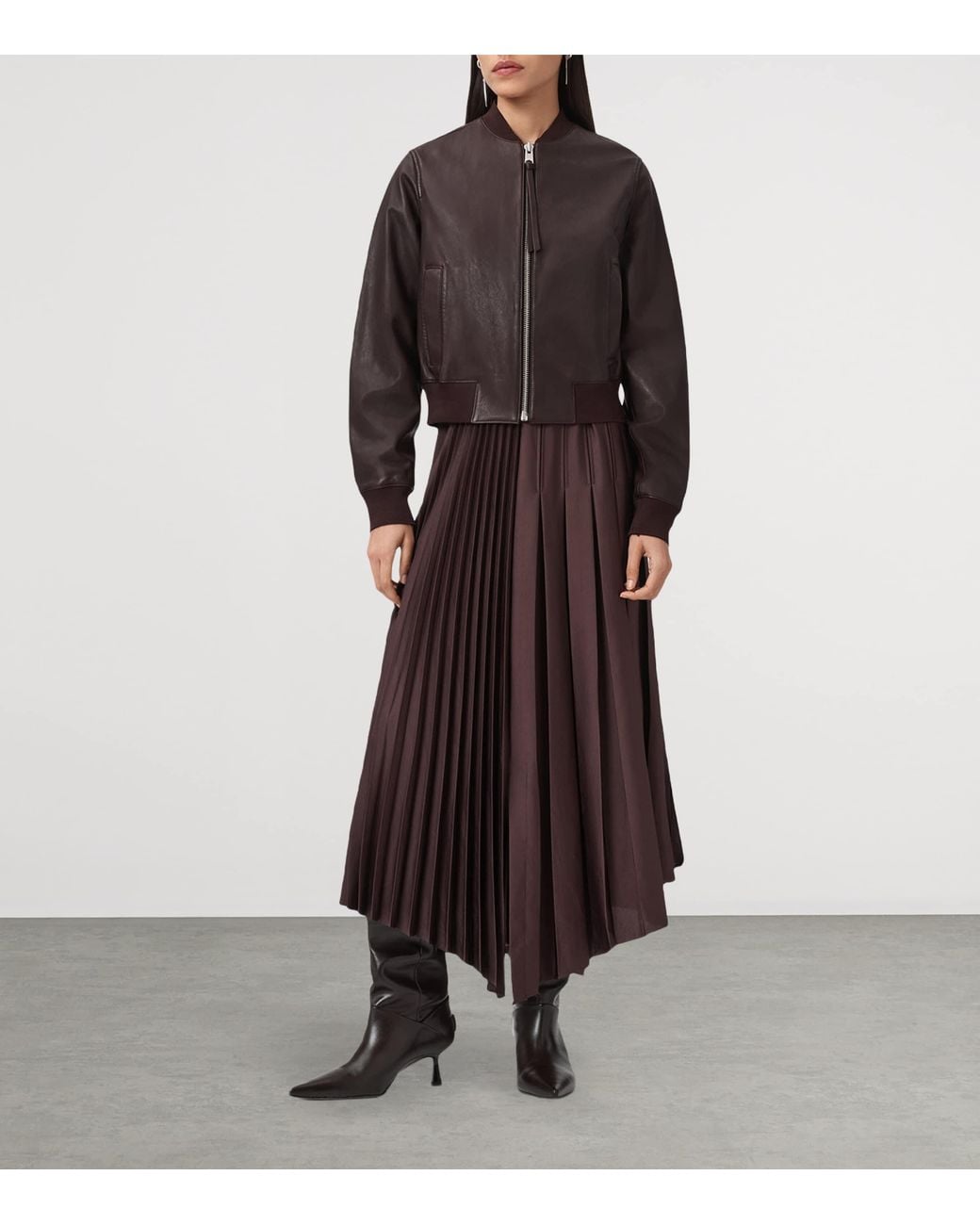 AllSaints Brown Leather Orten Bomber Jacket