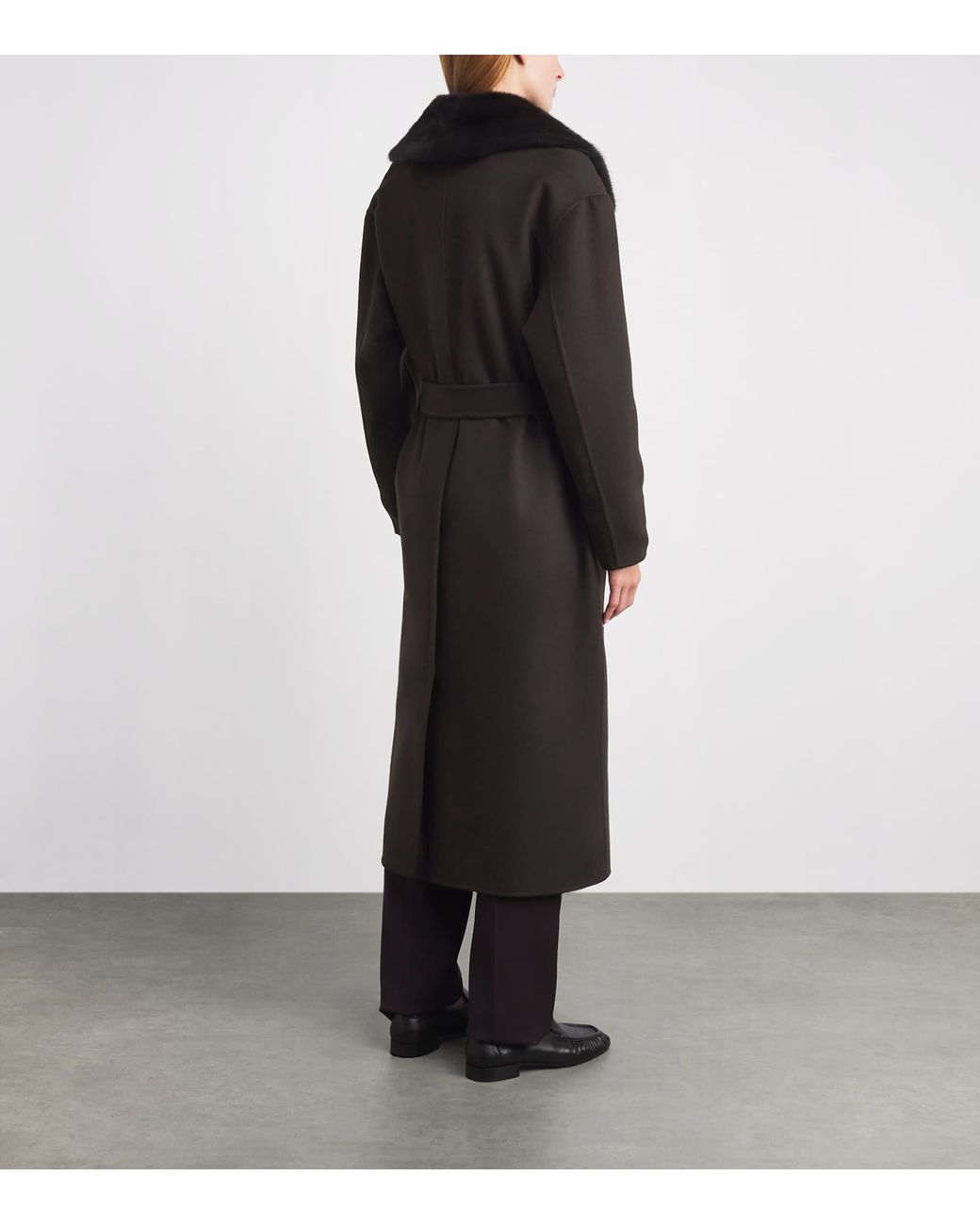 Kiton Black Cashmere Mink-Lapel Wrap Coat