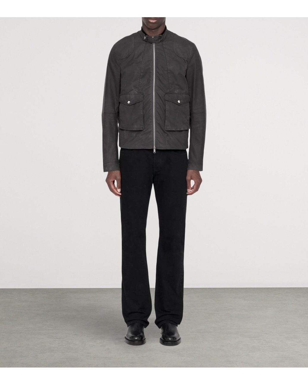 AllSaints Black Waxed Cotton Kirk Racer Jacket for men