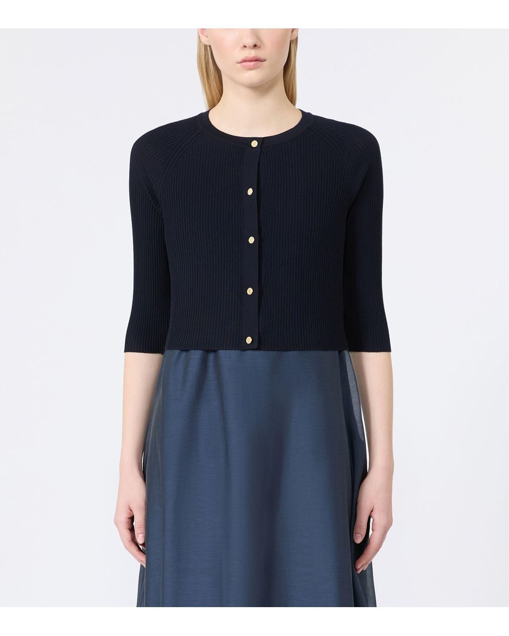 Max Mara Blue Virgin Wool Cropped Cardigan
