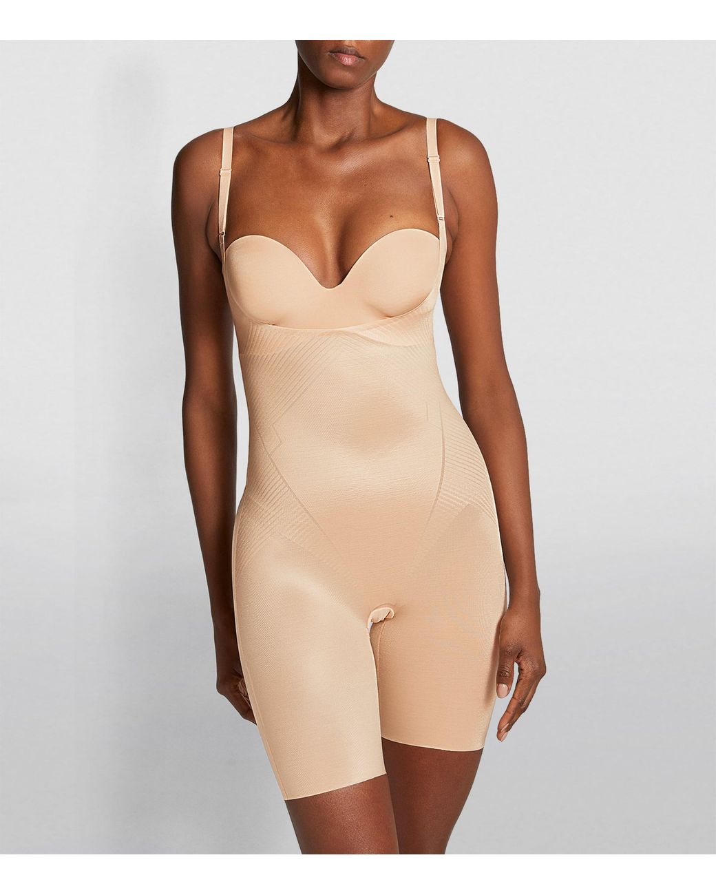 Spanx White Shape Invisible Open-Bust Mid-Thigh Bodysuit