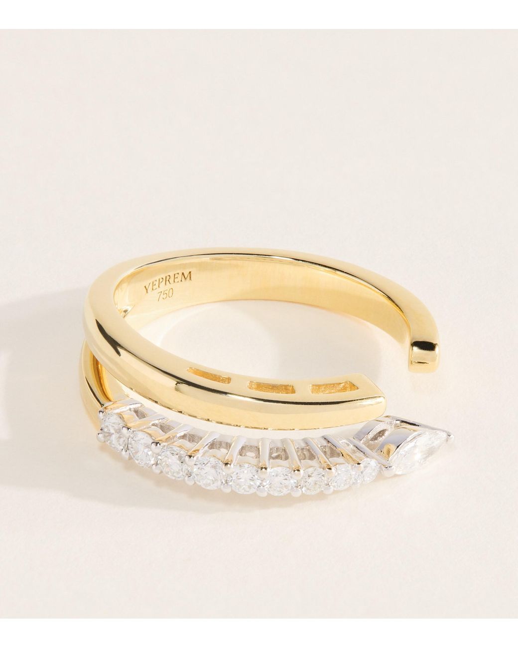 YEPREM Natural Mixed And Diamond Golden Strada Ring