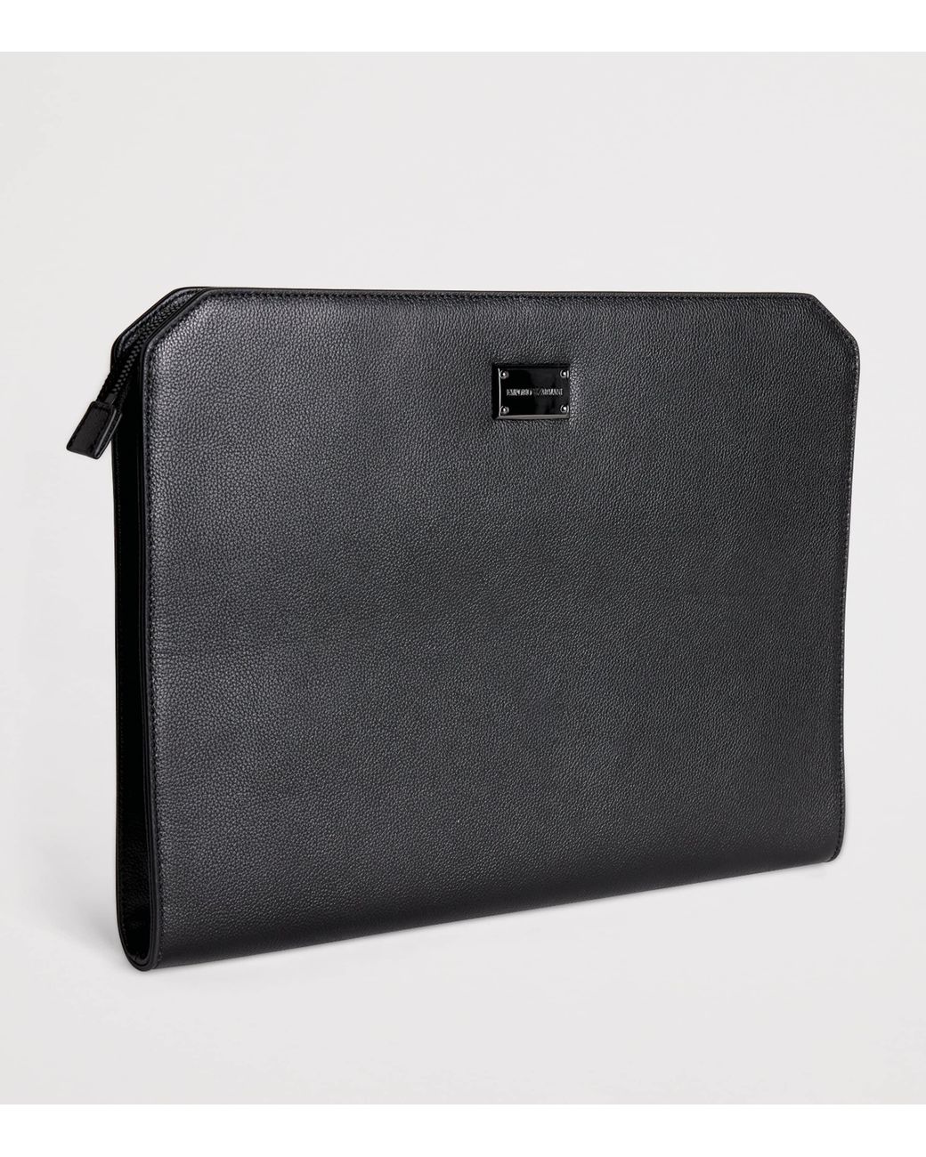 Emporio Armani Black Leather Logo Portfolio Pouch for men