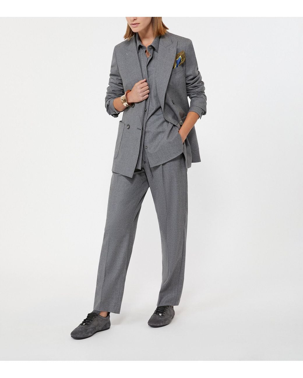 Max Mara Gray Cashmere Double-Breasted Blazer