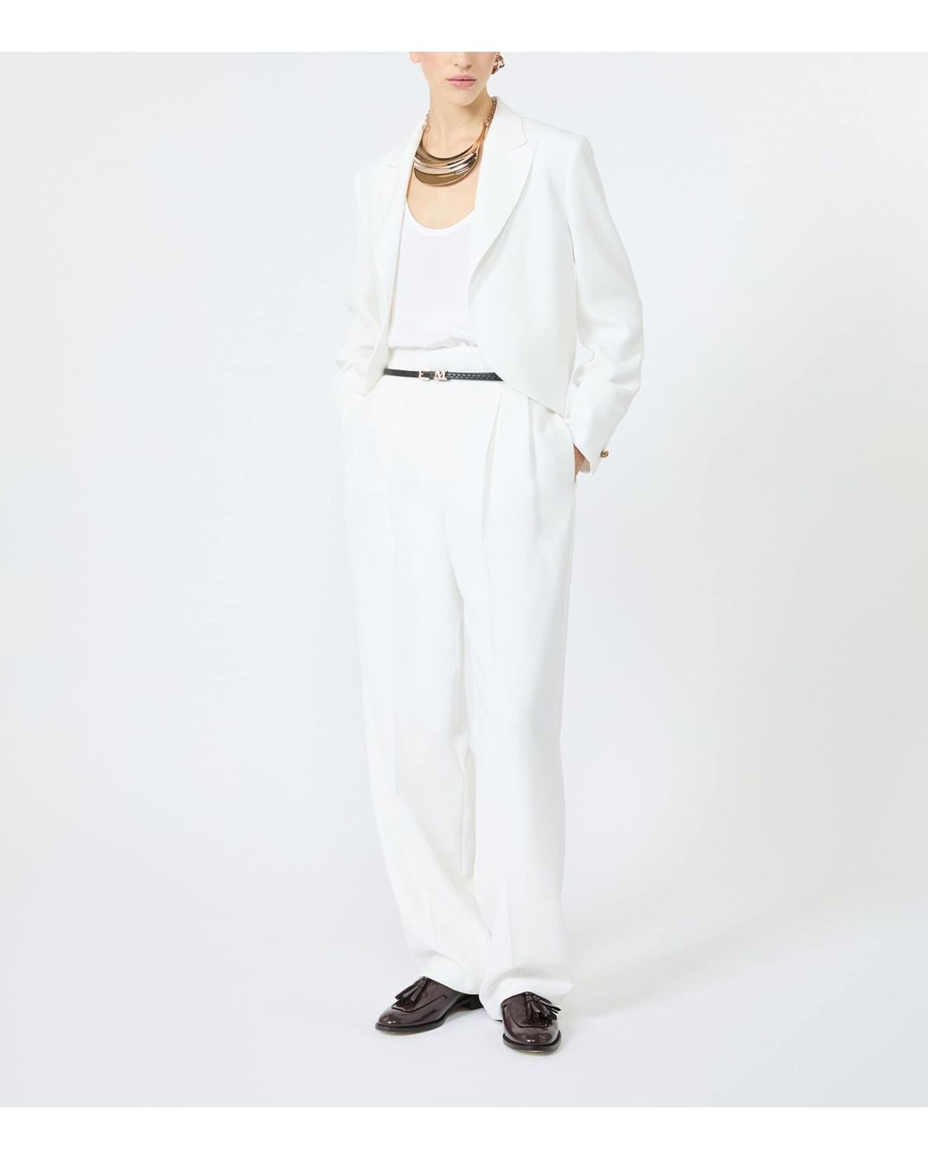 Max Mara White Silk Embroidered Tank Top