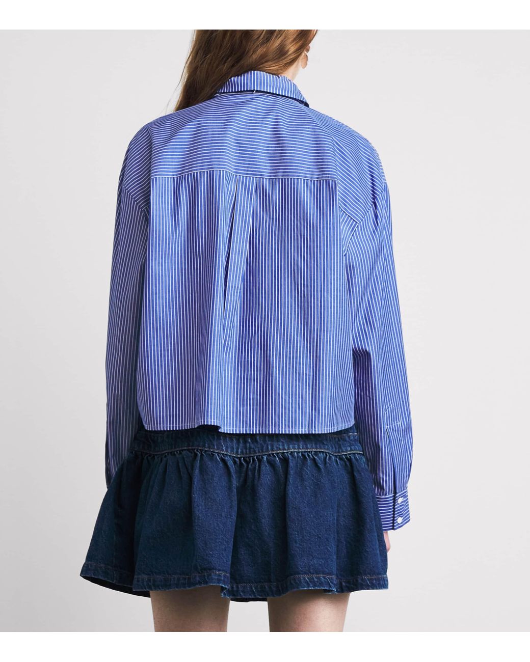 Maje Blue Cotton Tie-Detail Stripe Shirt
