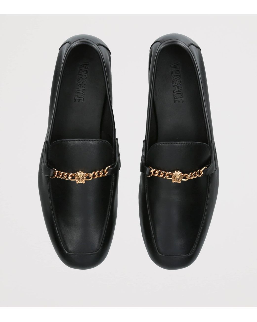Versace Black Leather Medusa Chain Loafers
