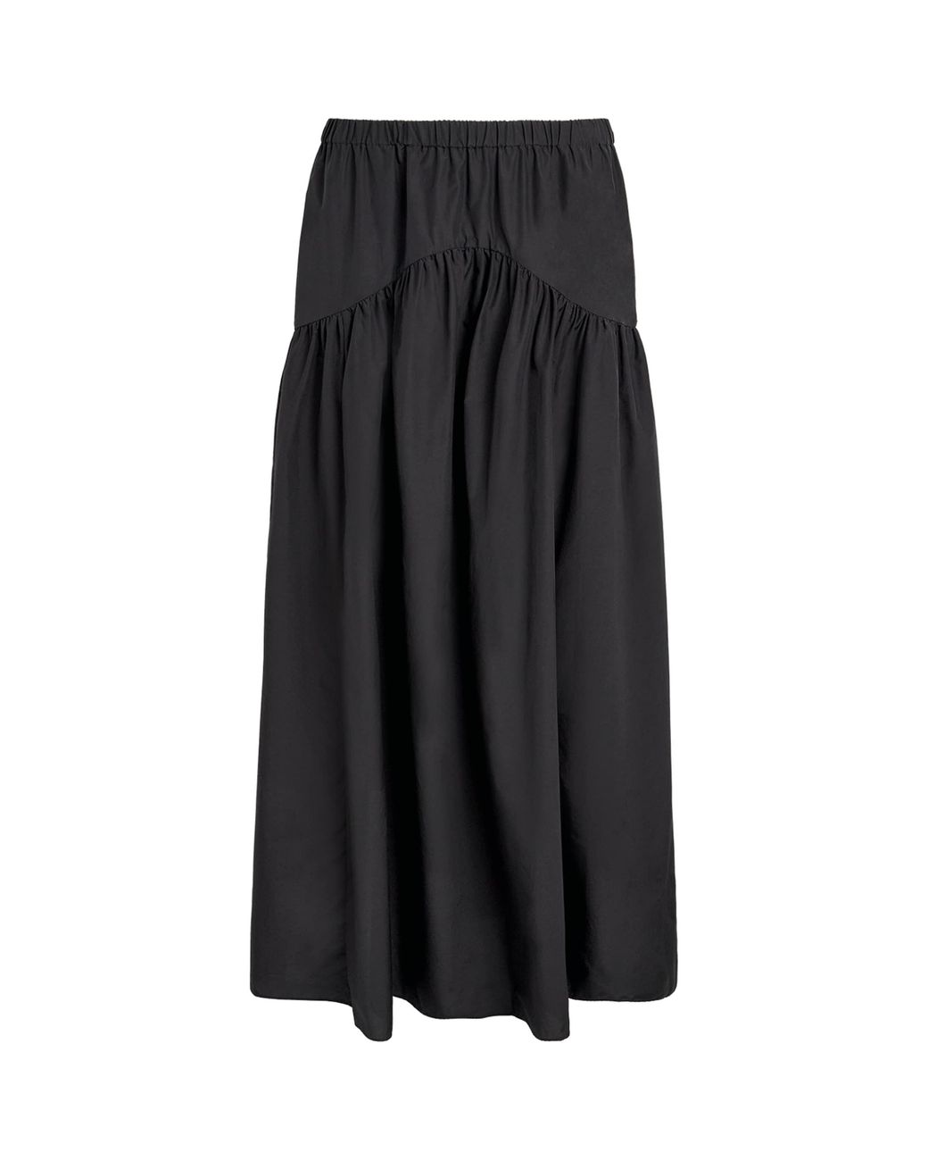 Theory Black Curved Yoke Midi Skirt