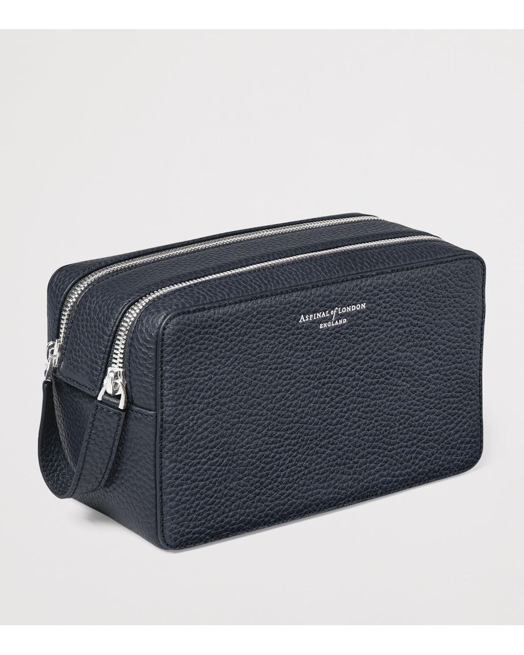Aspinal Blue Leather Mount Street Toiletries Bag for men