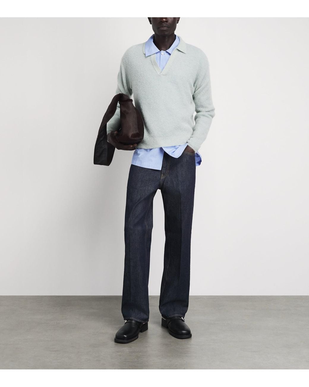 Auralee Gray Alpaca-Blend Skipper Polo Sweater for men