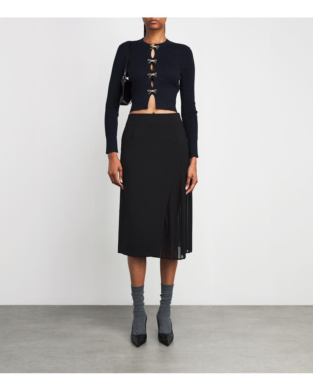 Claudie Pierlot Black Pleated Panel Midi Skirt