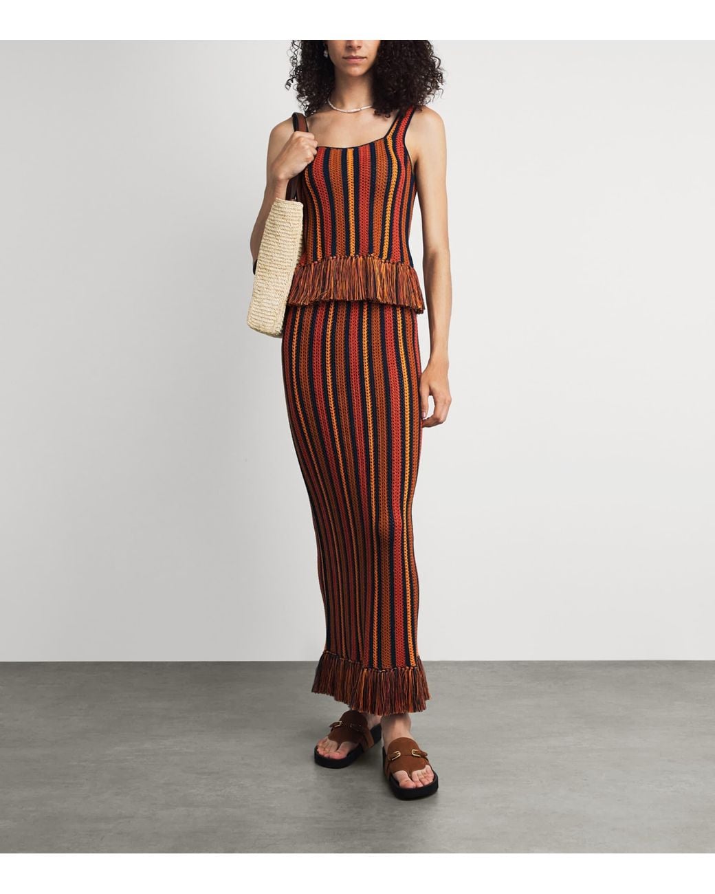 Escvdo Brown Fringe Misti Maxi Skirt