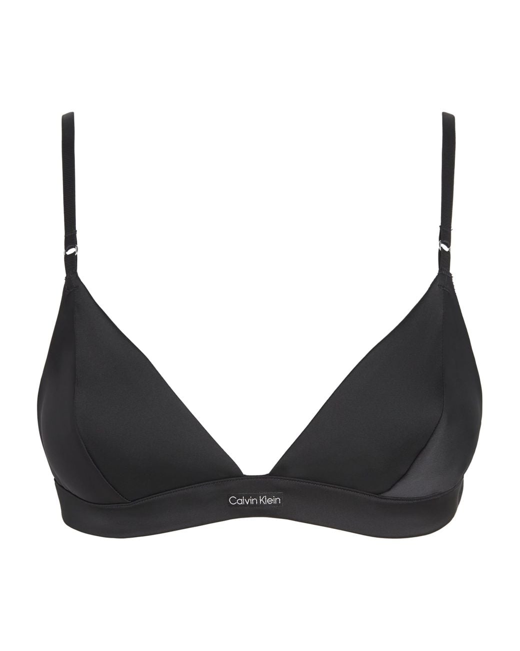Calvin Klein Satin Signature Triangle Bra in Black | Lyst