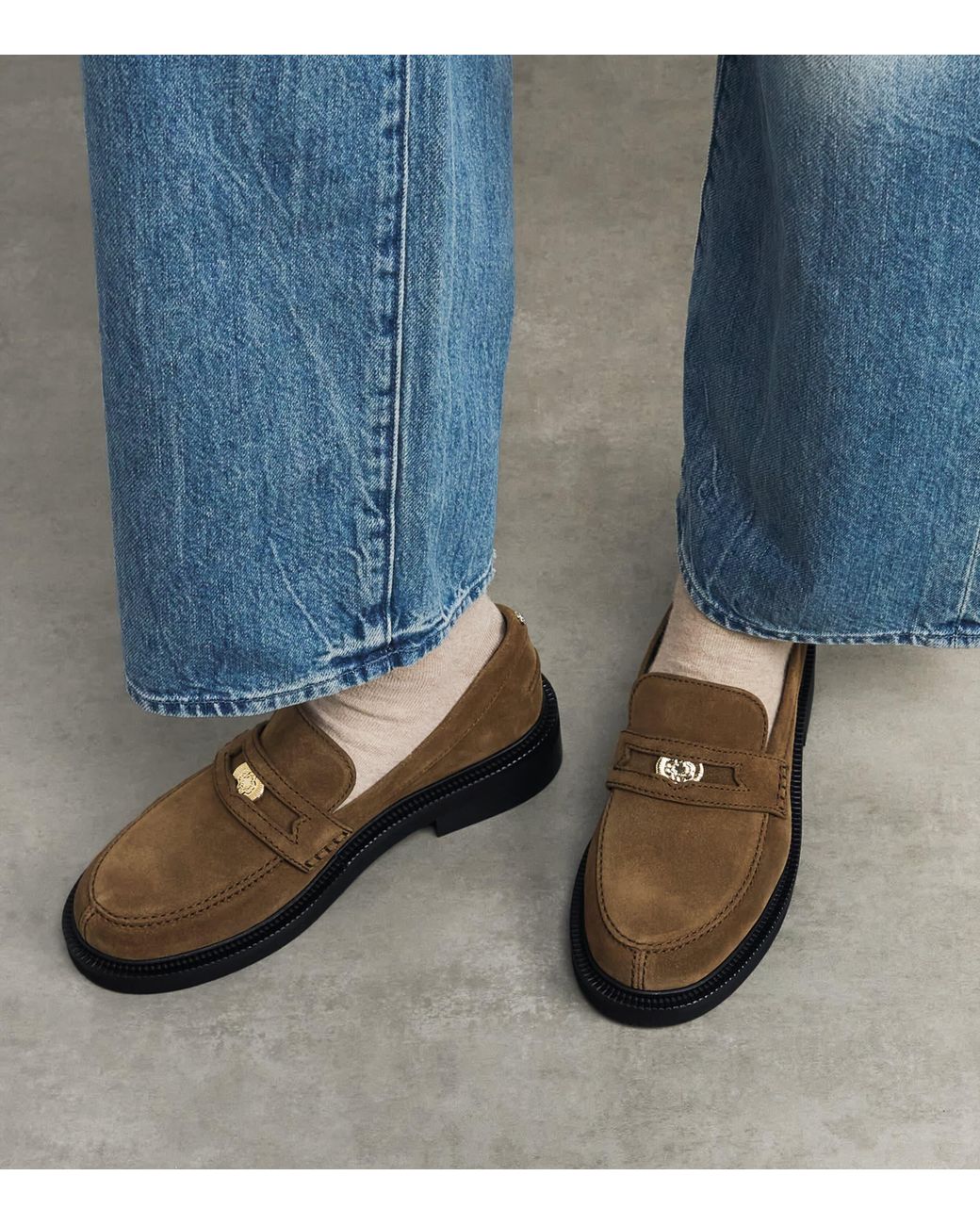 Maje Brown Suede Penny Loafers