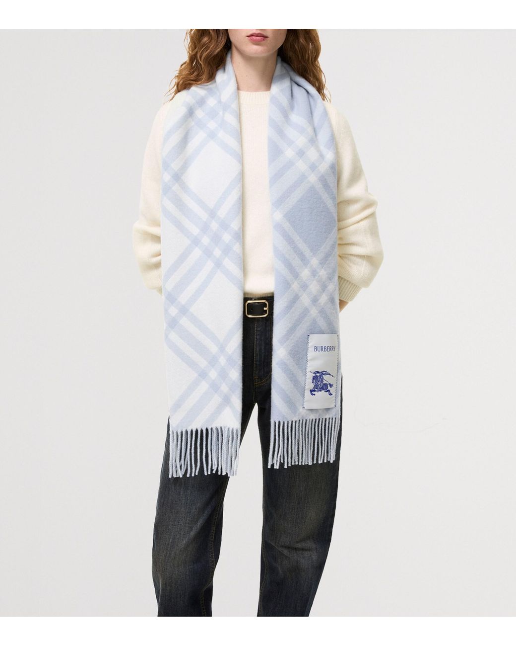 Burberry Blue Cashmere Check Scarf
