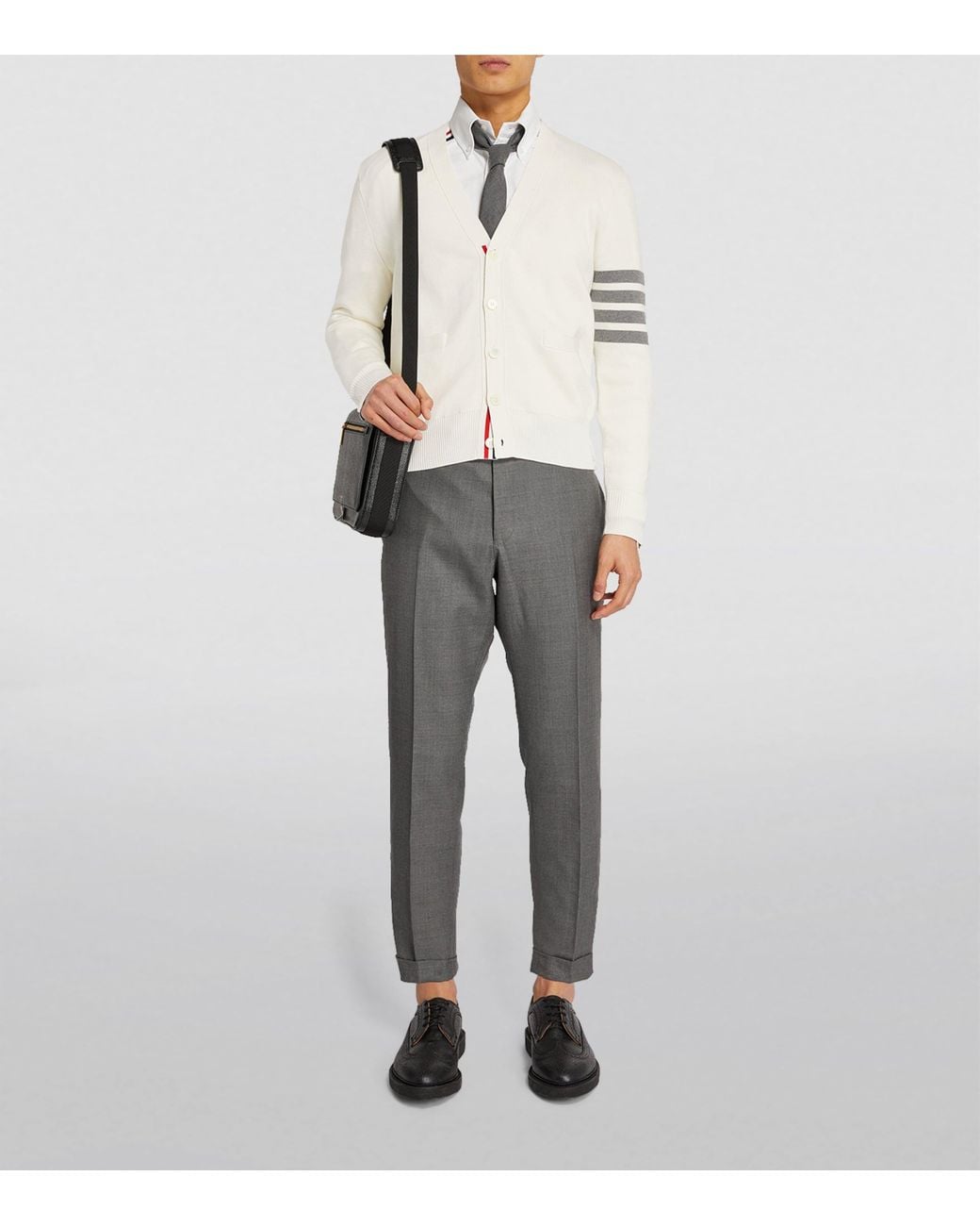 Thom Browne White Cotton V-Neck Cardigan for men