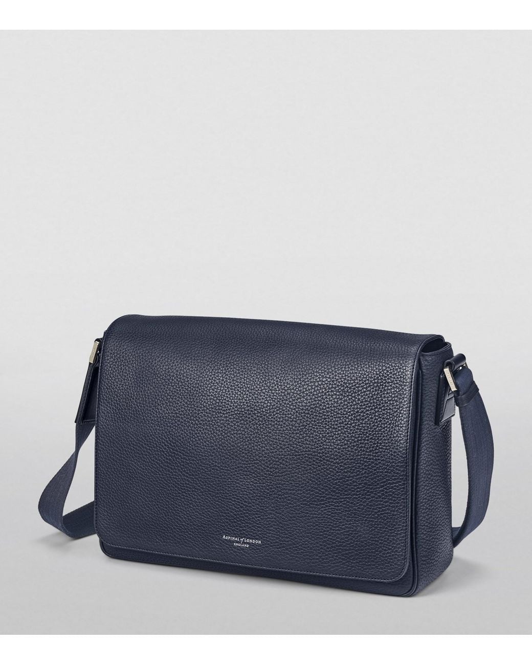 Aspinal Blue Leather Reporter Messenger Bag for men