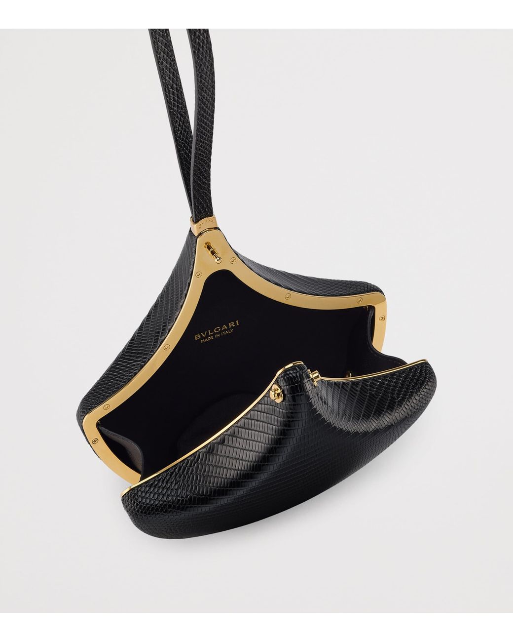 BVLGARI Black Lizard Leather Ginkgo Clutch Bag