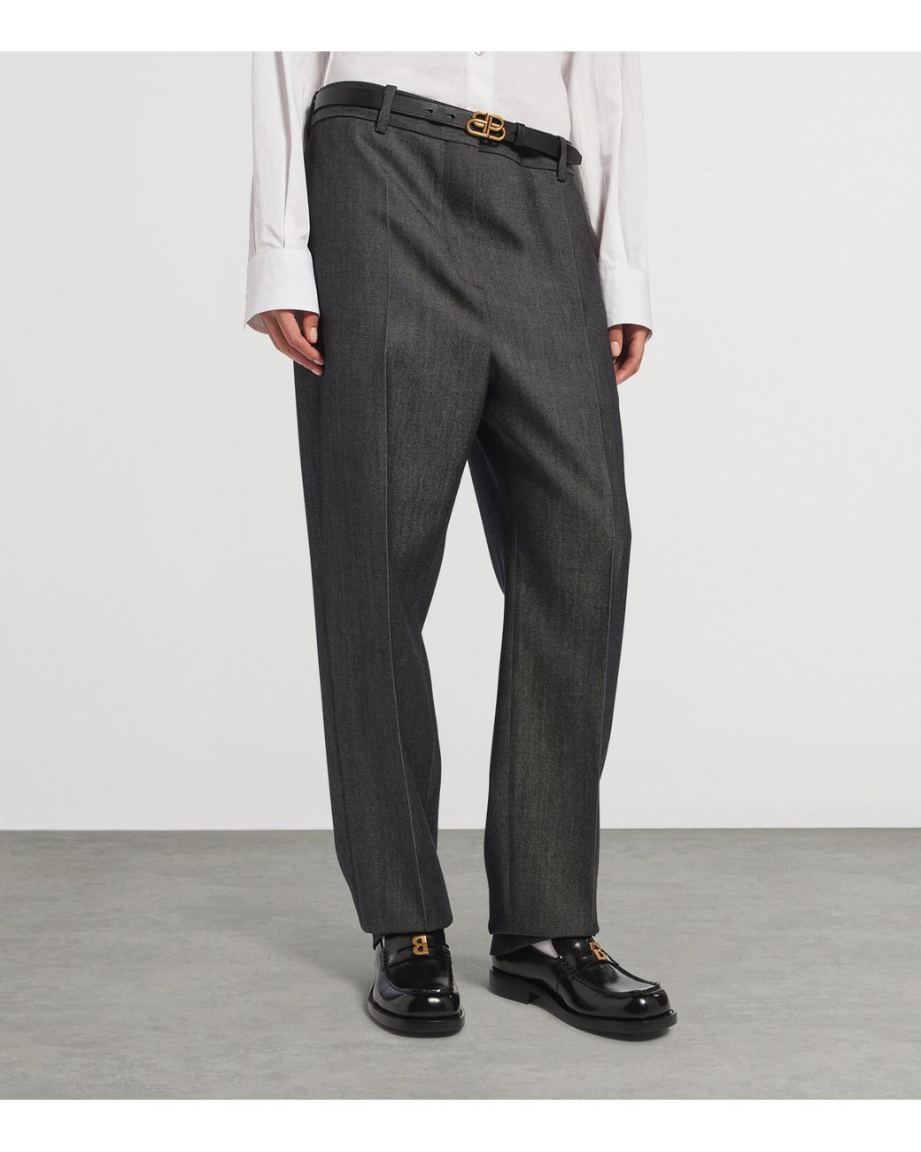 Balenciaga Gray Wool Straight-Leg Trousers