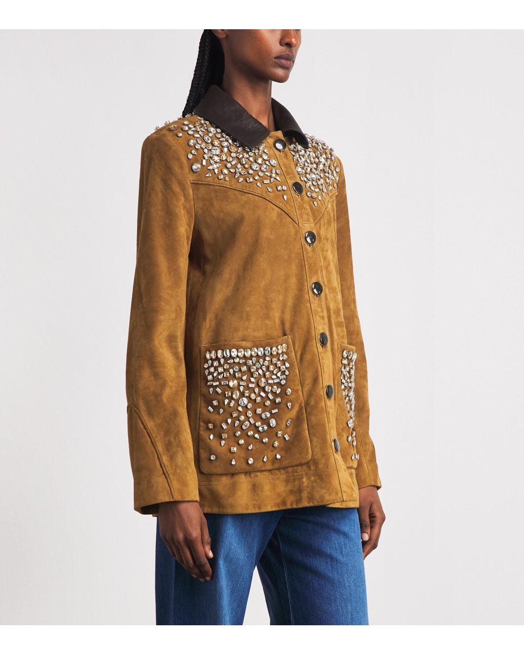 Veronica Beard Brown Suede Embellished Shannon Jacket