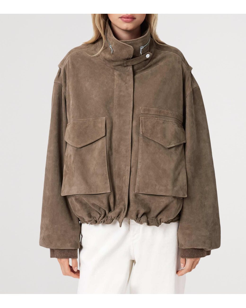 AllSaints Brown Suede Clay Bomber Jacket