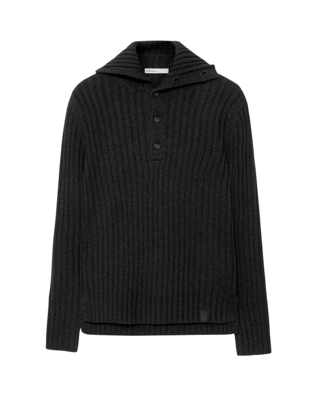 AllSaints Black Merino Wool Funnel Neck Liev Sweater for men