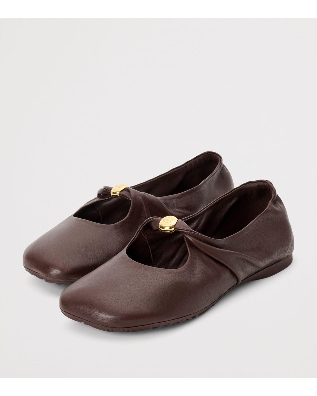 Loewe Brown Leather Pebble Soft Ballet Flats