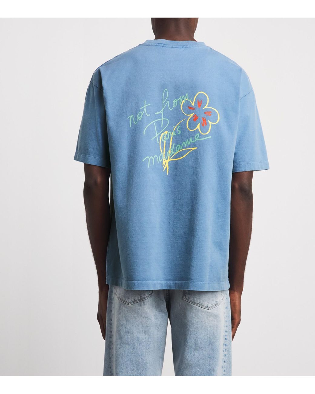 Drole de Monsieur Blue Cotton Esquisse Slogan T-Shirt for men