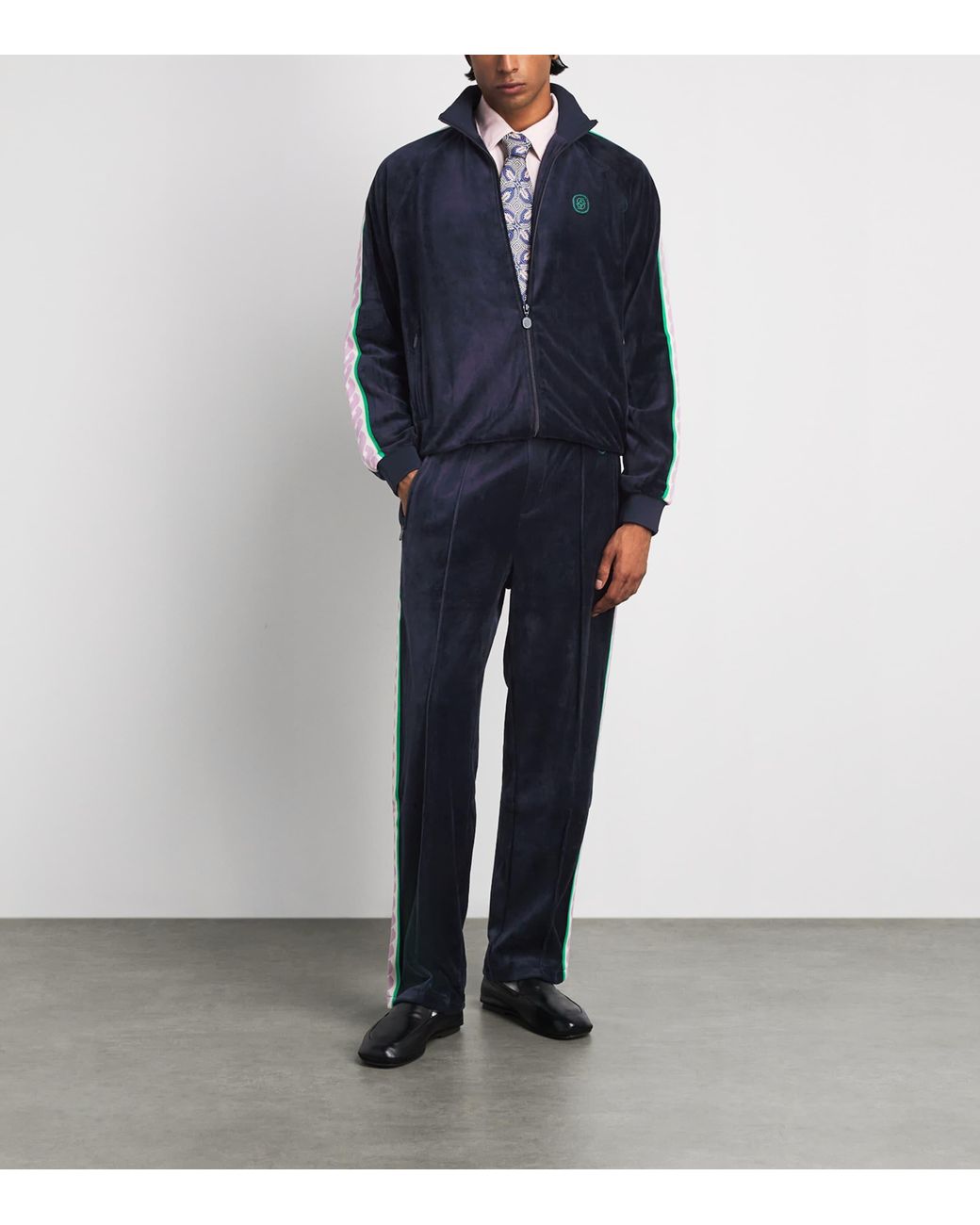 Drole de Monsieur Blue Velour Embroidered Track Jacket for men