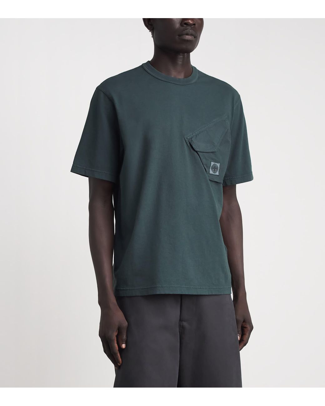 Stone Island Green Cotton Compass Pocket T-Shirt for men