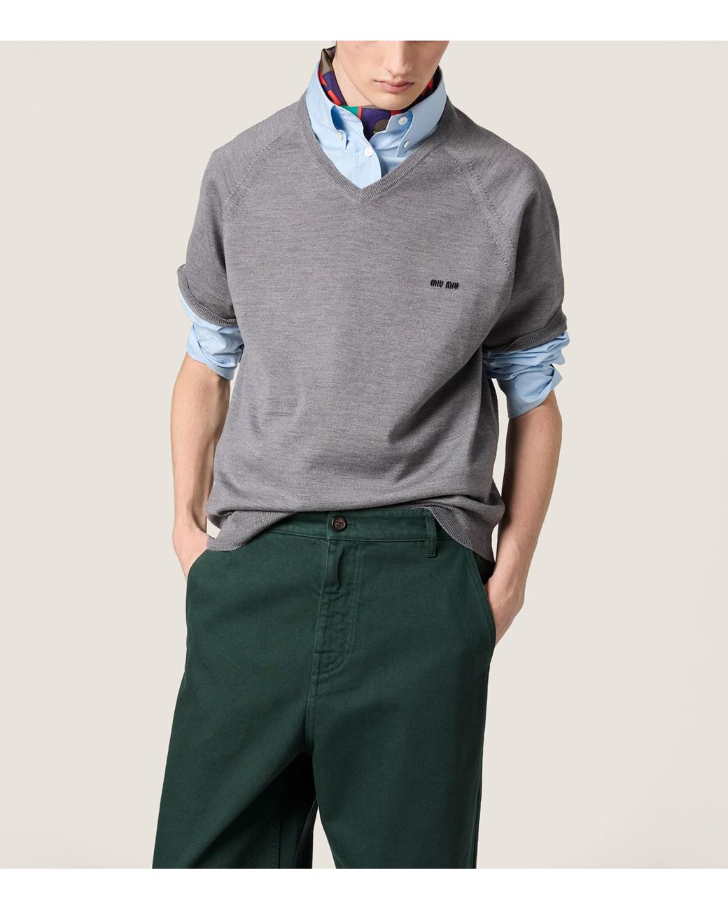 Miu Miu Gray Fleece Wool Logo Sweater