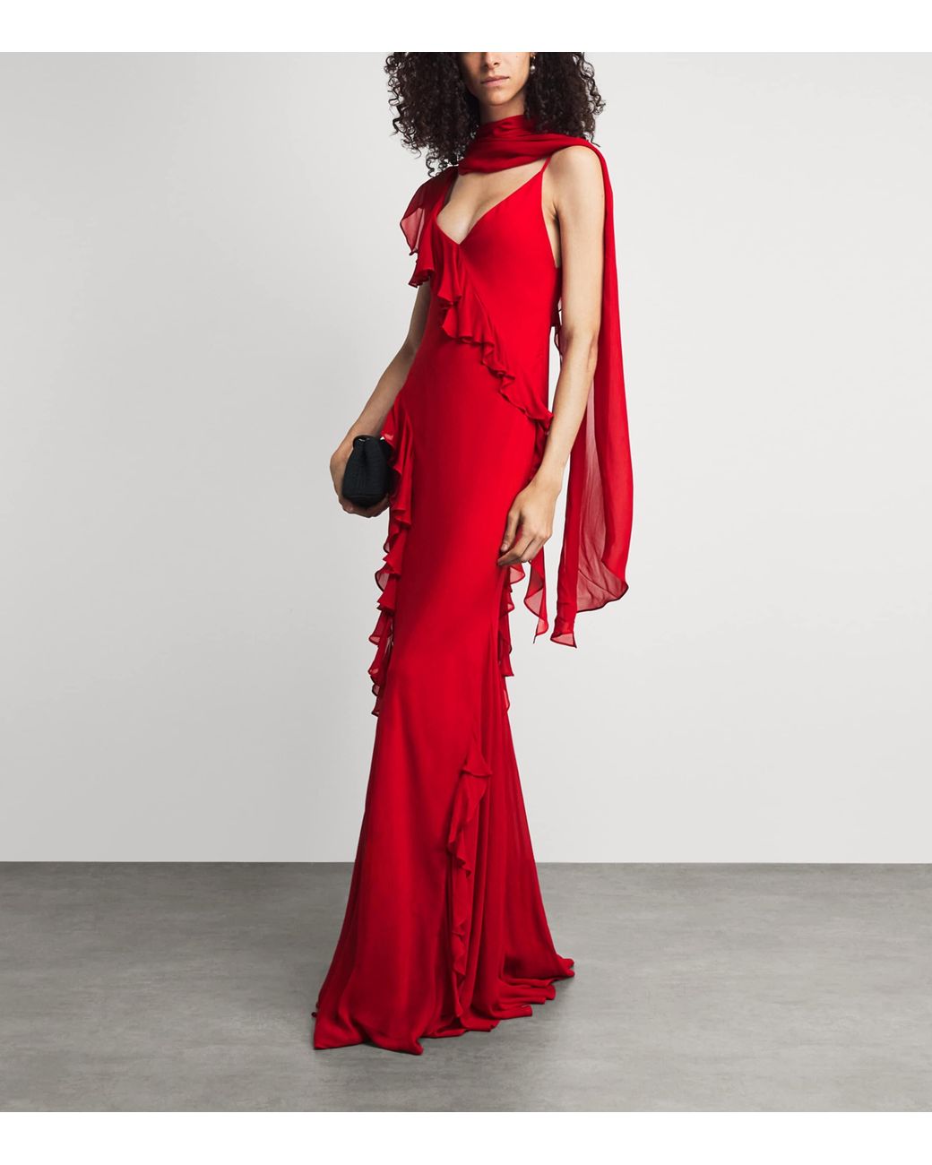 De La Vali Red Chiffon Mayara Maxi Dress