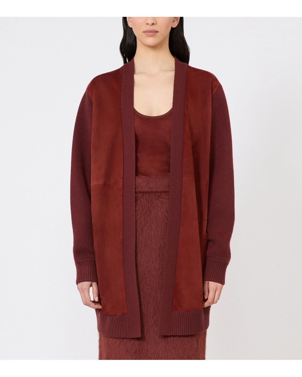 Max Mara Red Wool-Cashmere-Suede Cardigan