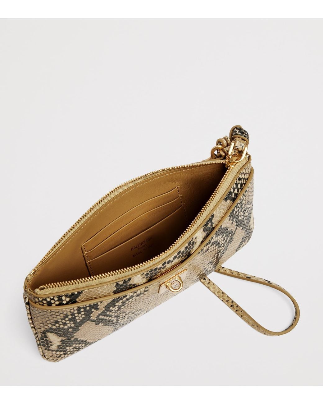 Balenciaga Metallic Calfskin Python-Embossed Pouch