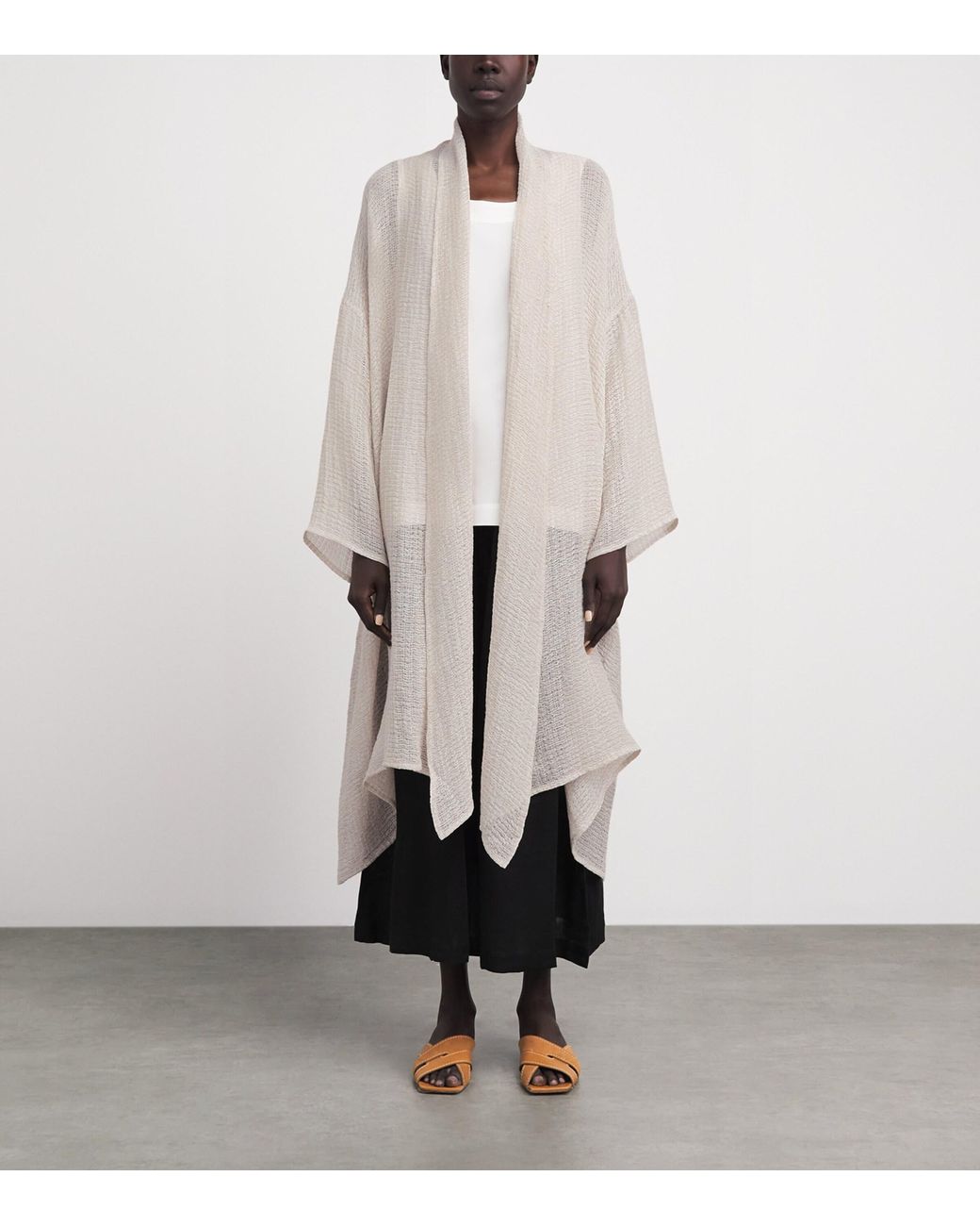 Eskandar White Linen-Blend Longline Cardigan