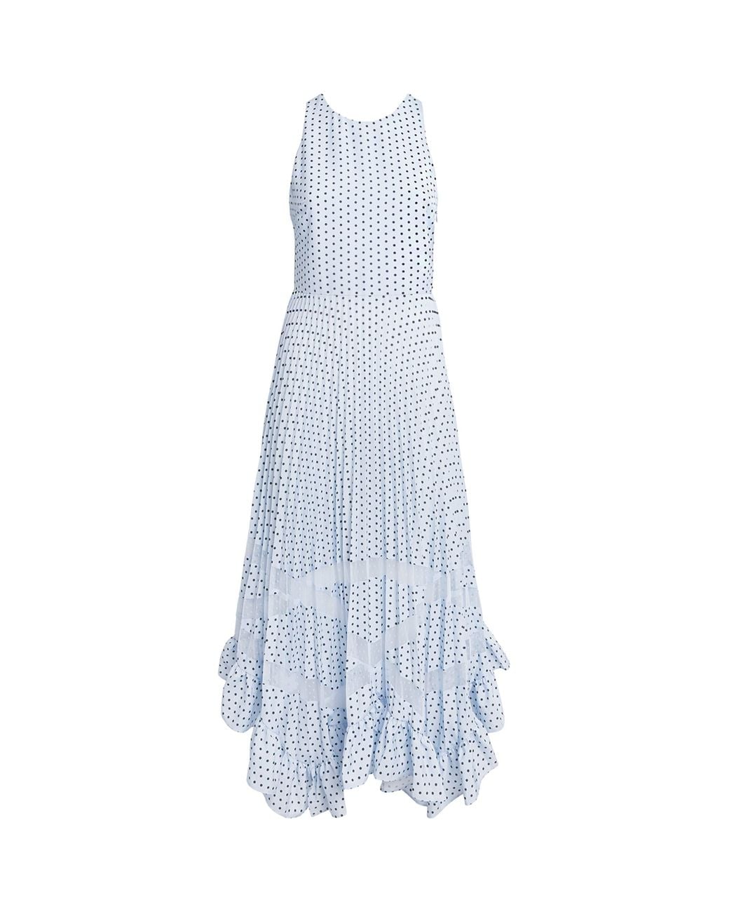 Claudie Pierlot Blue Pleated Polka Dot Midi Dress