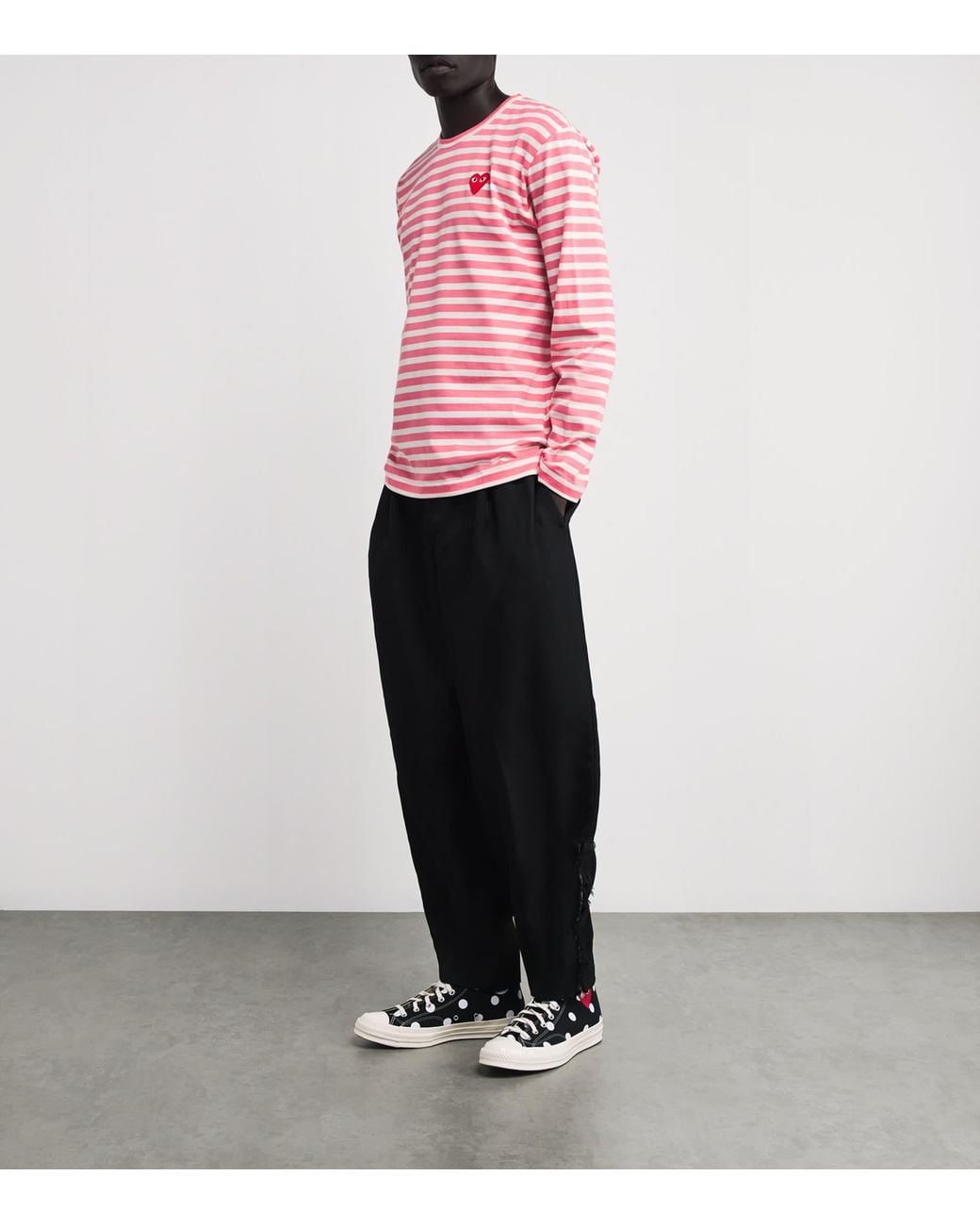 COMME DES GARÇONS PLAY Pink Heart Logo Striped T-Shirt for men