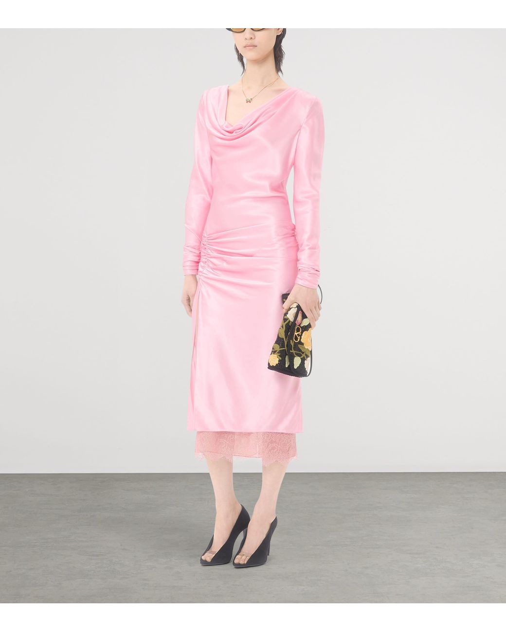Valentino Pink Silk Draped Midi Dress