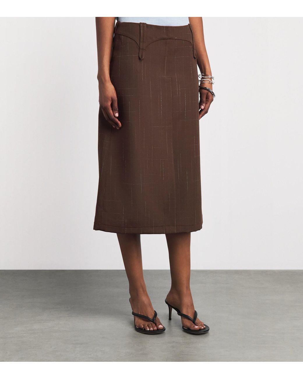 Tory Burch Brown Stretch-Wool Midi Skirt