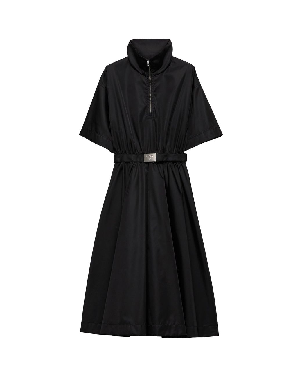 Prada Black Short-Sleeved Re-Nylon Midi-Dress