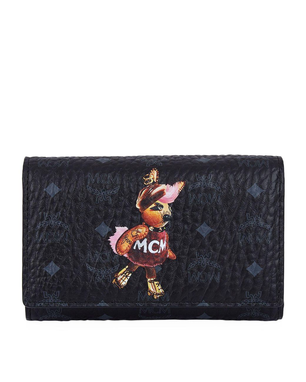 MCM Leather Rabbit Visetos Tri-fold Wallet in Black | Lyst