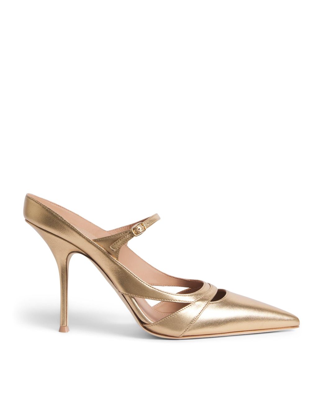 Malone Souliers Natural Metallic Leather Patty Heeled Mules 90