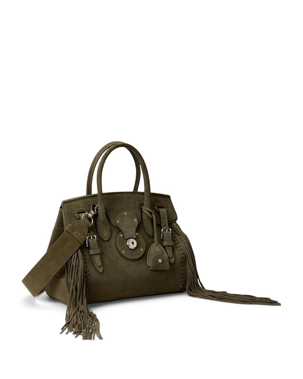 Ralph Lauren Green Suede Fringe Ricky 27 Top-Handle Bag