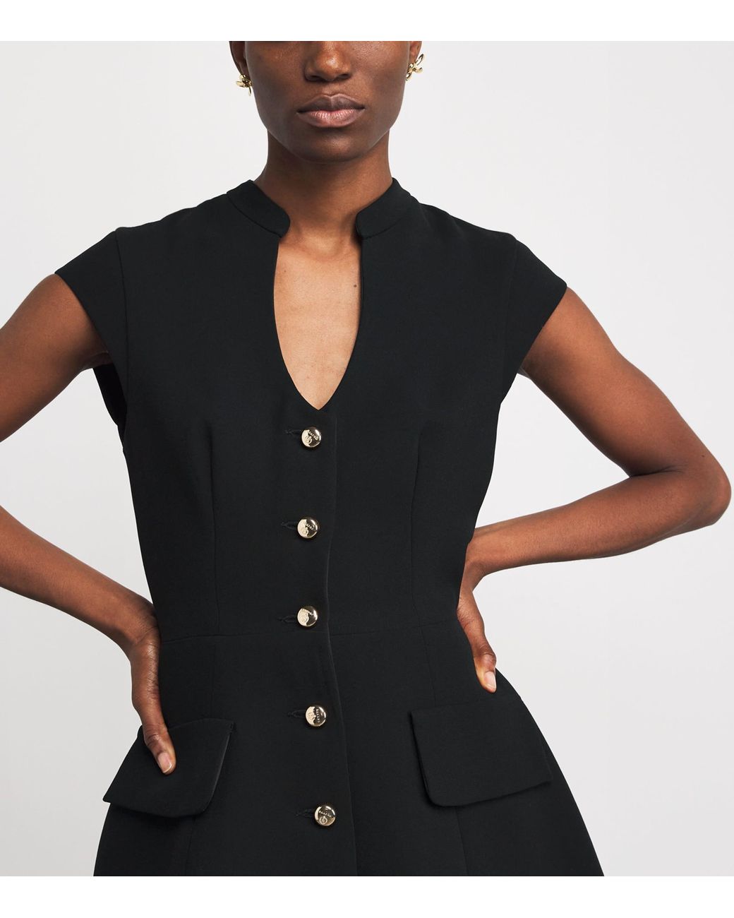 Sandro Black Structured Buttoned Mini Dress
