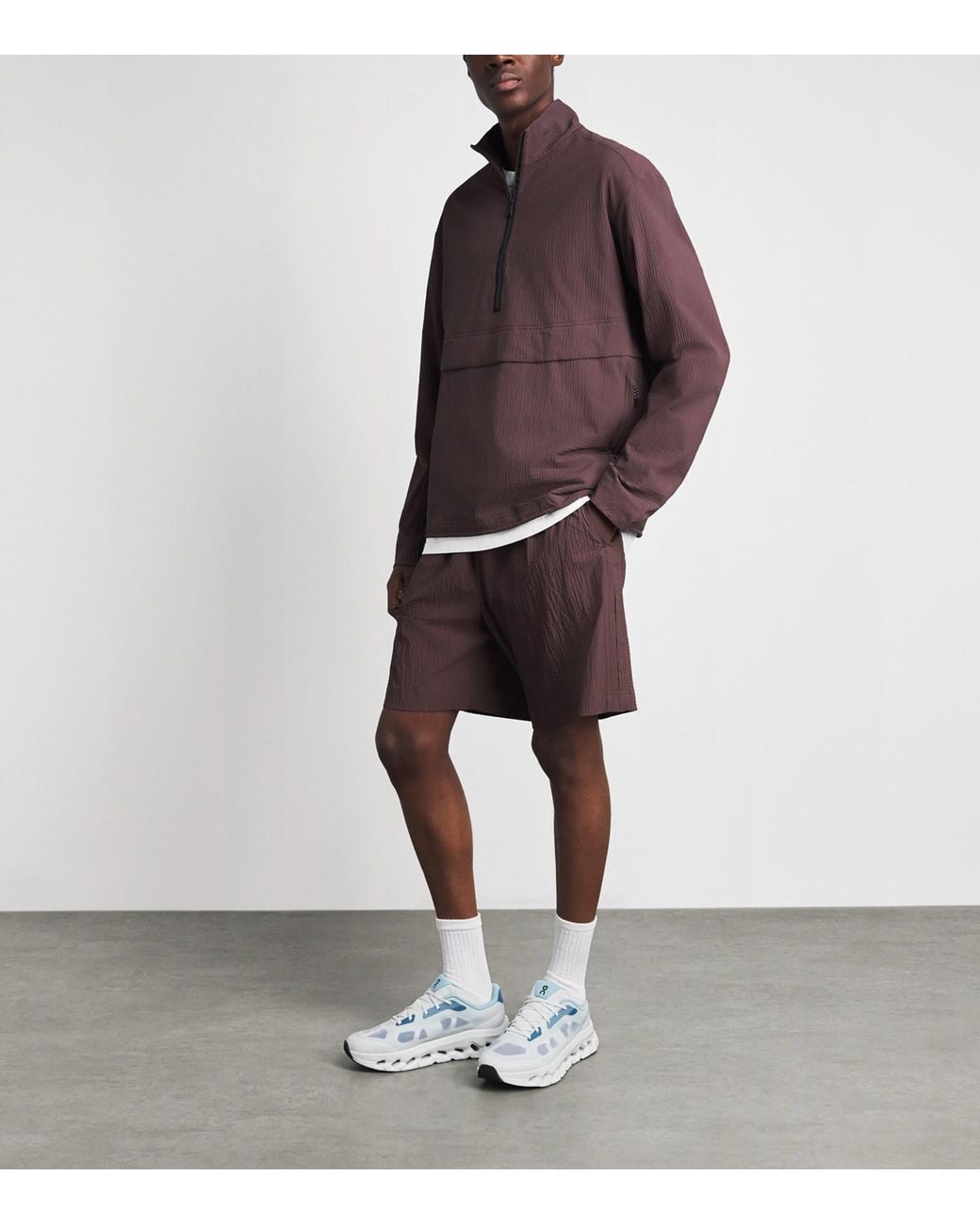 On Shoes Purple Seersucker Courtside Shorts for men