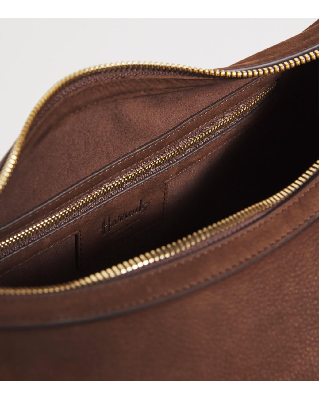 Harrods Brown Large Suede Crescent Shoulder Bag