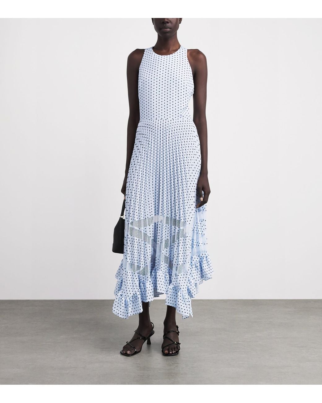 Claudie Pierlot Blue Pleated Polka Dot Midi Dress
