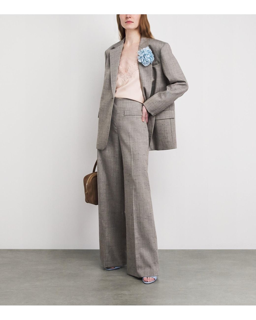 Sandro Gray Wool-Blend Check Wide-Leg Trousers